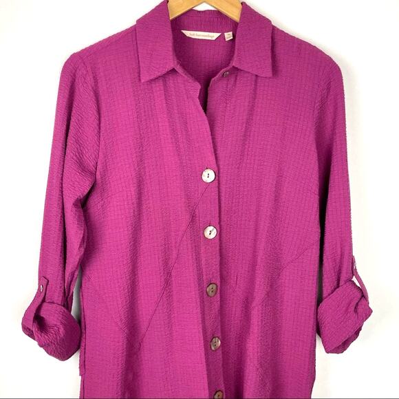 Soft Surroundings | Pink Fuchsia Button Down Shirt Rayon - Picture 3 of 9